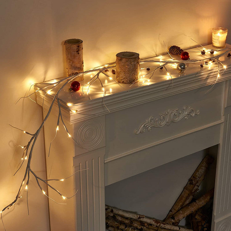 Birch Garland with Lights, Lighted Twig Vine String Light