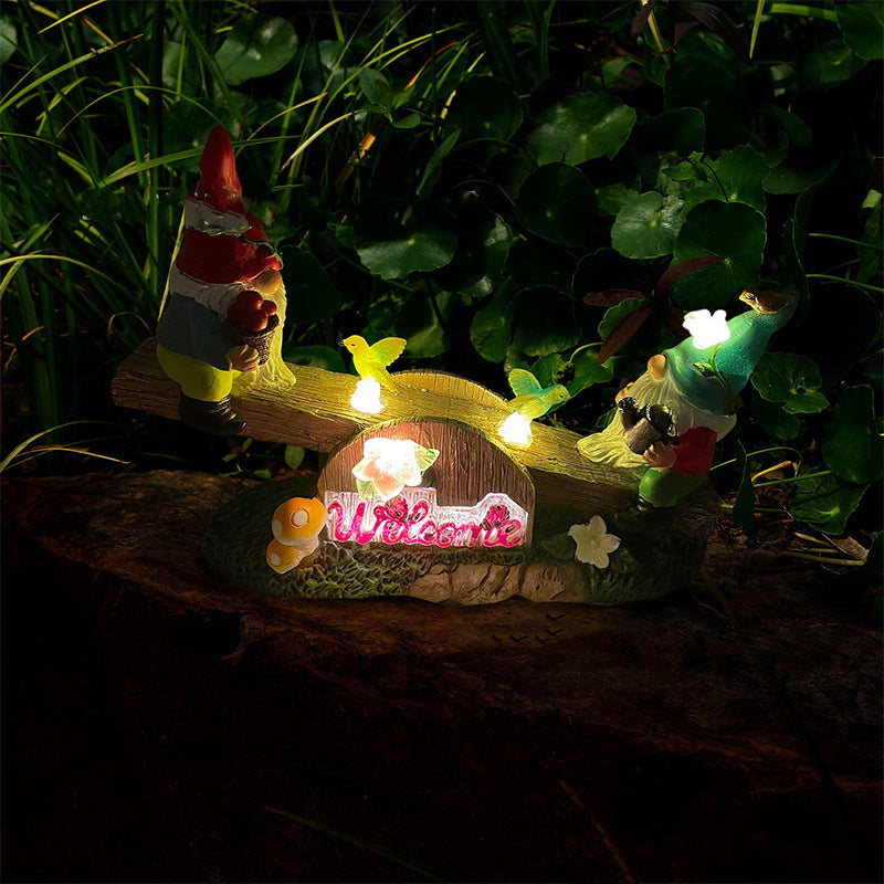 Solar Garden Ornament, Solar Whitebeard Dwarf Rocker Light, Solar Garden Decoration