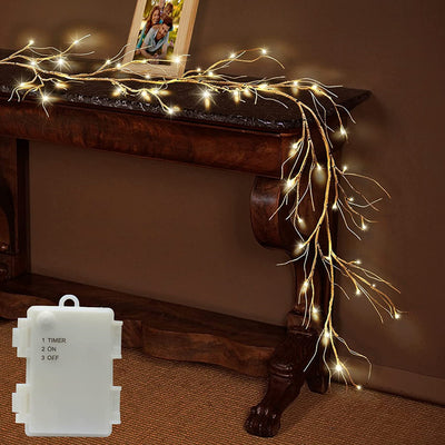 Birch Garland with Lights, Lighted Twig Vine String Light