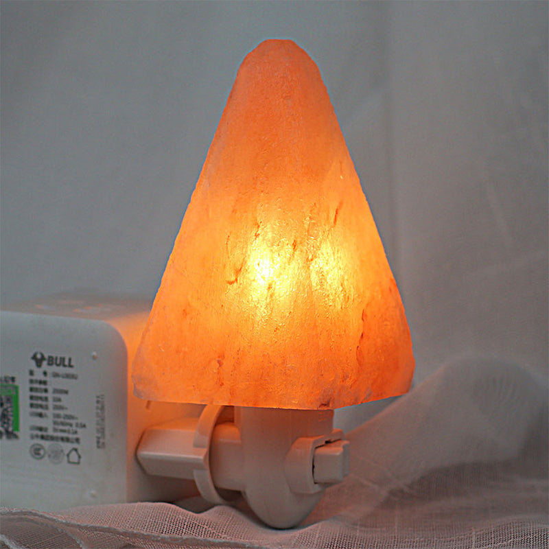 Plug In Salt Night Light, Mini Hand Carved Himalayan Pyramid Salt Light