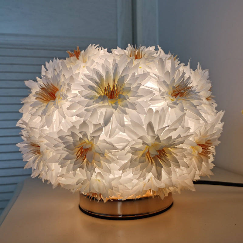 Chrysanthemum Flower Table Light With Crystal, Table Night Light