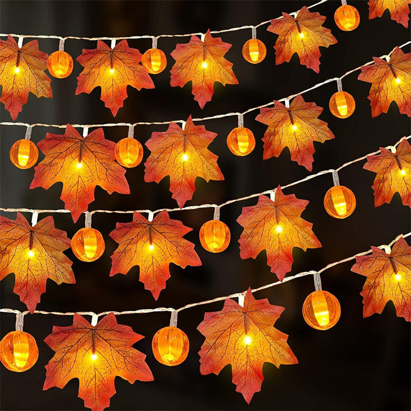 Fall Maple Pumpkin String Lights, Halloween Pumpkins Lights