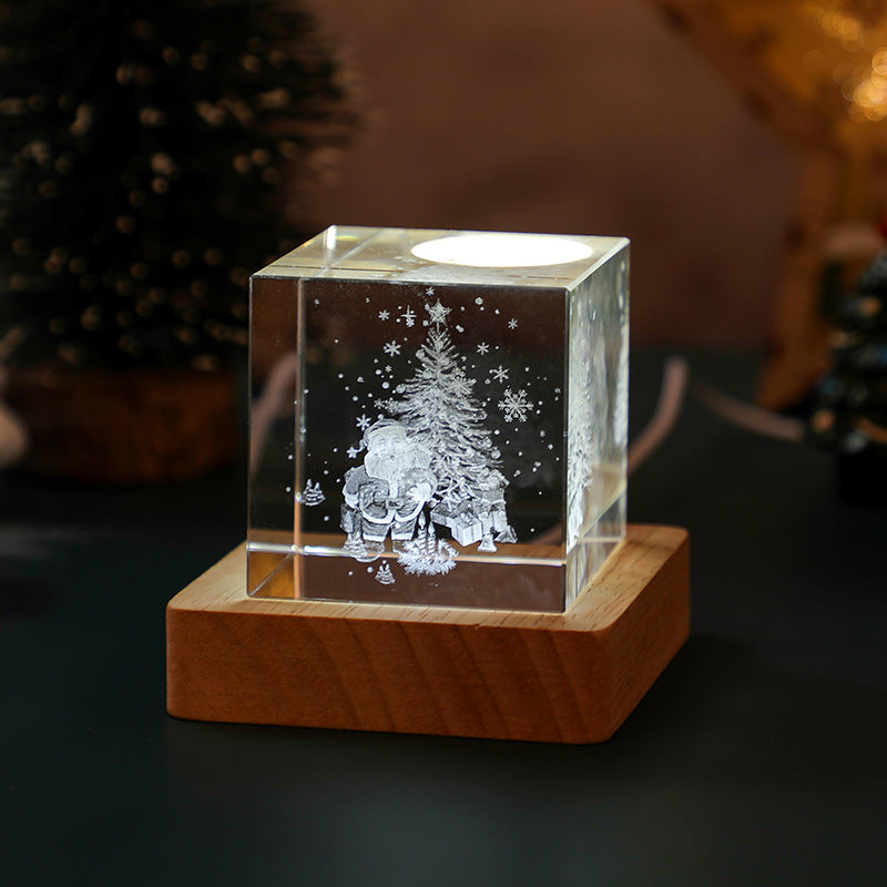 Transparent Crystal Cube, Santa Claus Night Light With Astronaut