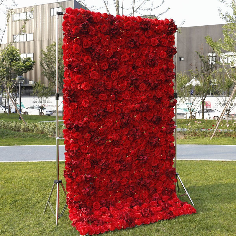 5D Red Rose Hydrangea Roll Up Cloth Flower Wall Wedding Backdrop