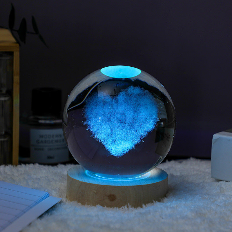 Crystal Ball, Heart Night Light With Colorful Color