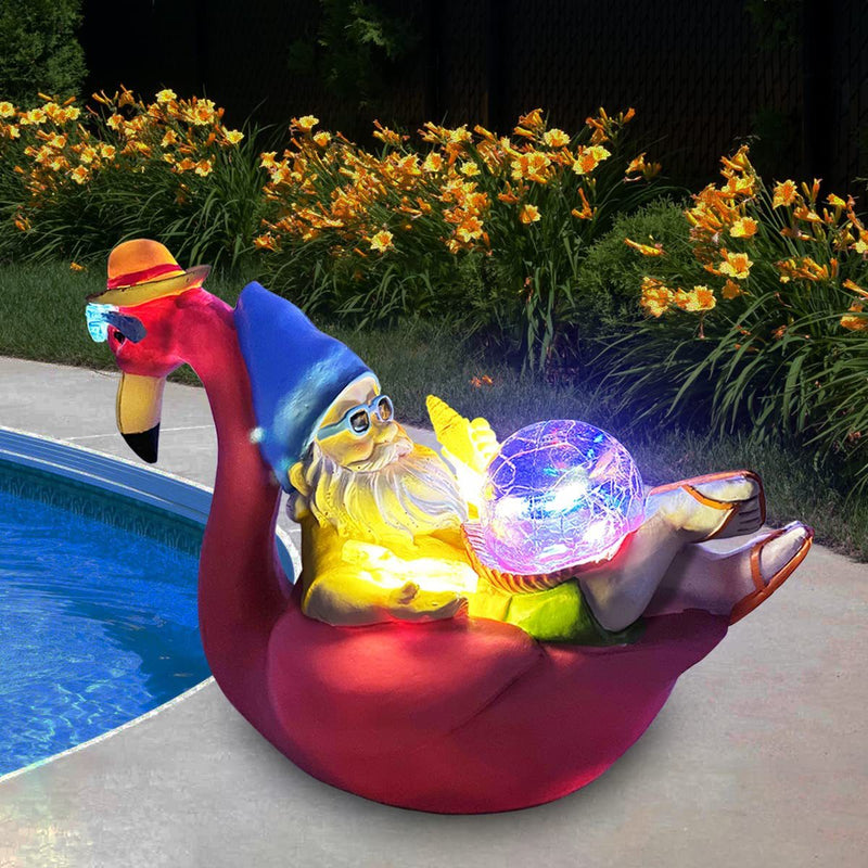 Solar Garden Ornament, Solar Dwarf Flamingo Light, Solar Garden Decoration