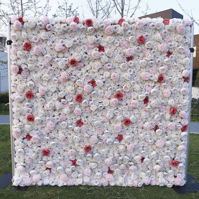 5D White Pink Roses Light Pink Land Lily Flower Wall Arrangement Roll Up Cloth Floral Wall Wedding Backdrop Decor Plant Wall