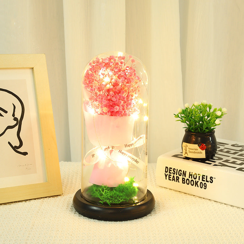 Forever Preserved Gypsophila In Glass Dome, Flower Night Light