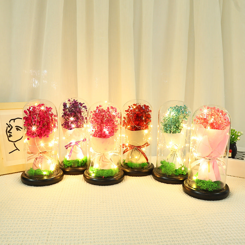 Forever Preserved Gypsophila In Glass Dome, Flower Night Light