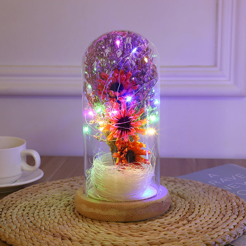 Forever Preserved Sunflower In Glass Dome, Flower Night Light