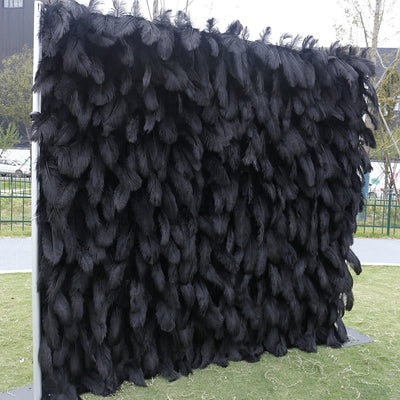 3D Black Feather Fabric Rolling Up Curtain Flower Wall Cloth Artificial Plant Wall Wedding Backdrop