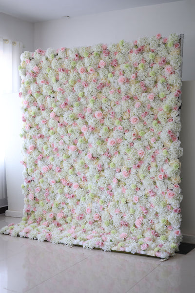 Pink roses and white hydrangeas Cloth Roll Up Flower Wall Fabric Hanging Curtain Plant Wall Event Party Wedding Backdrop
