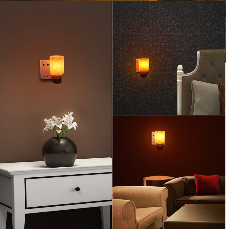 Plug In Salt Night Light, Mini Hand Carved Himalayan Cylinder Salt Light