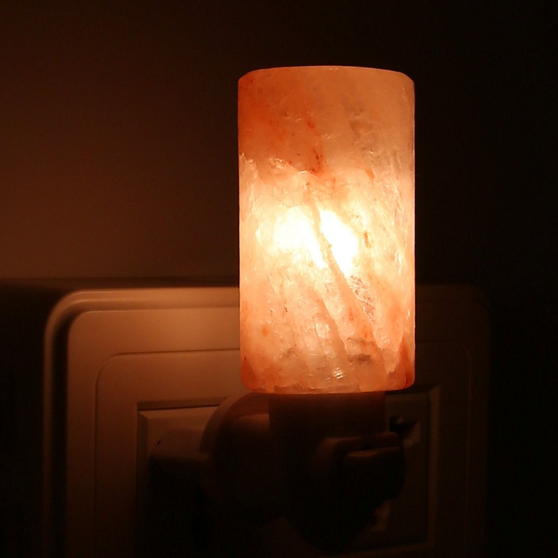 Plug In Salt Night Light, Mini Hand Carved Himalayan Cylinder Salt Light