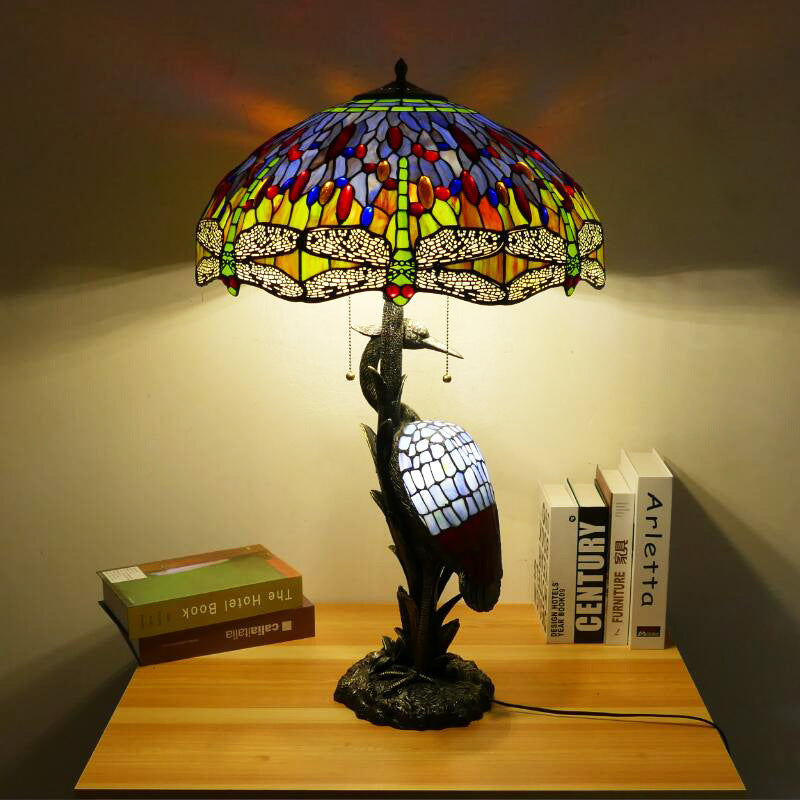 Retro Tiffany Table Lamp, Glass Bedroom Light, Living Room Light