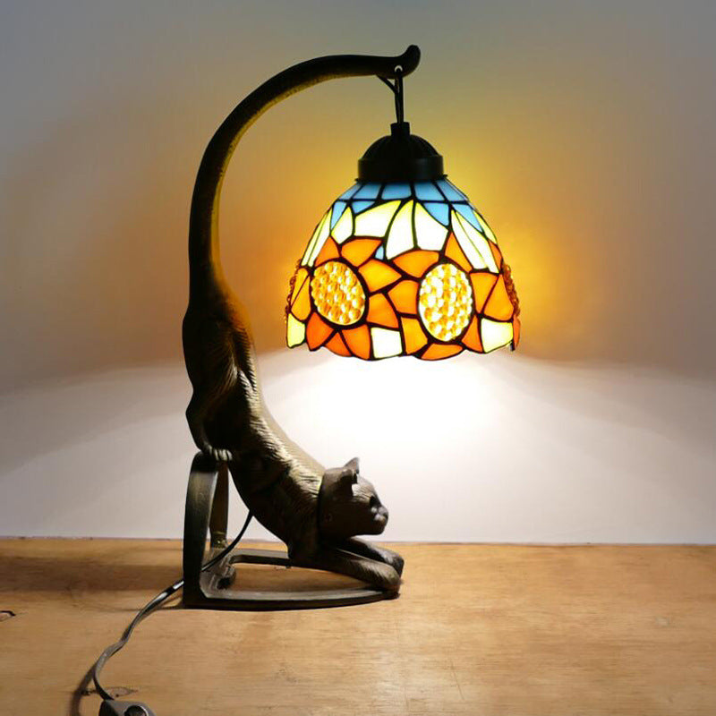 Retro Tiffany Table Lamp, Glass Bedroom Light, Living Room Light