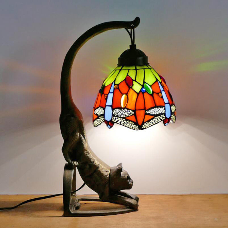 Retro Tiffany Table Lamp, Glass Bedroom Light, Living Room Light