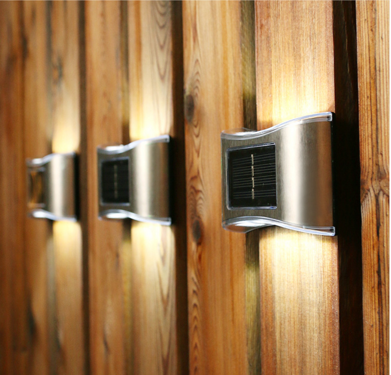 Stainless Steel Up & Down 6 LED Solar Wall Light - Set of 4