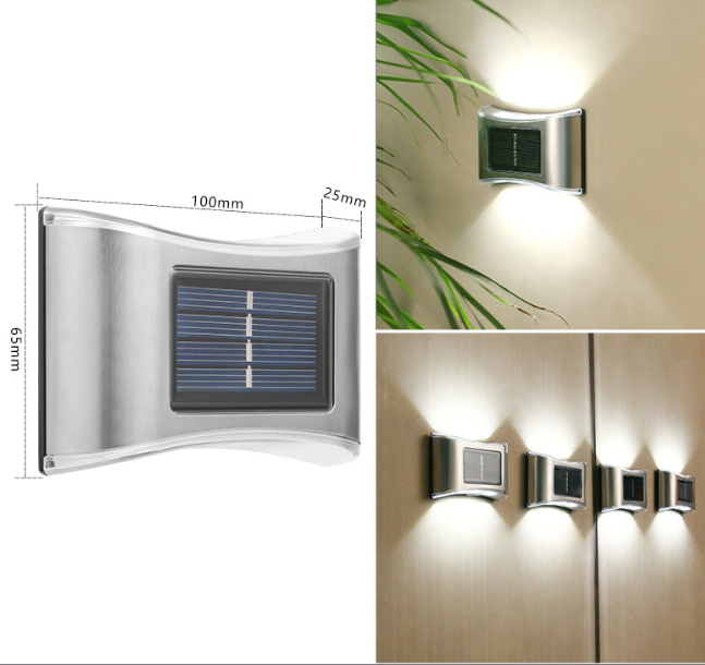 Stainless Steel Up & Down 6 LED Solar Wall Light - Set of 4