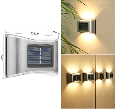 Stainless Steel Up & Down 6 LED Solar Wall Light - Set of 4