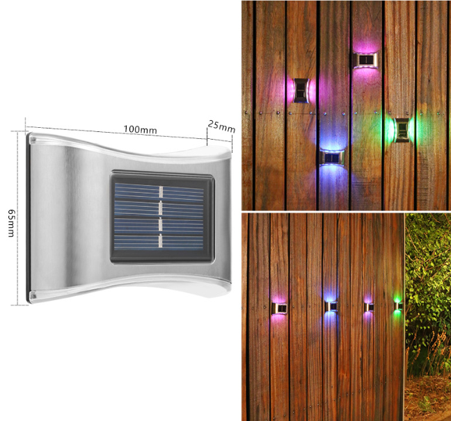 Stainless Steel Up & Down 6 LED Solar Wall Light - Set of 4