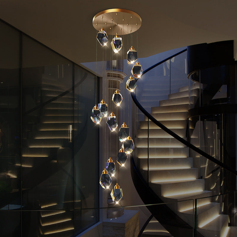 Staircase Copper Crystal Chandelier, Hallway Light for Foyer Light