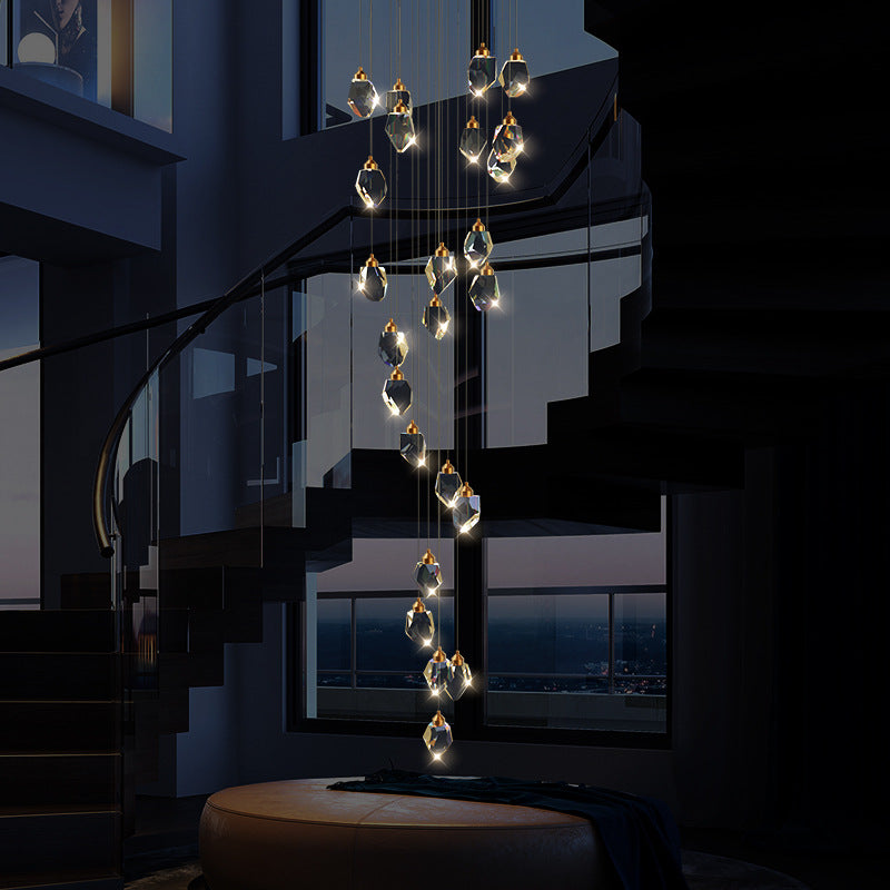 Staircase Copper Crystal Chandelier, Hallway Light for Foyer Light