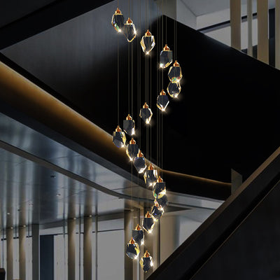 Staircase Copper Crystal Chandelier, Hallway Light for Foyer Light