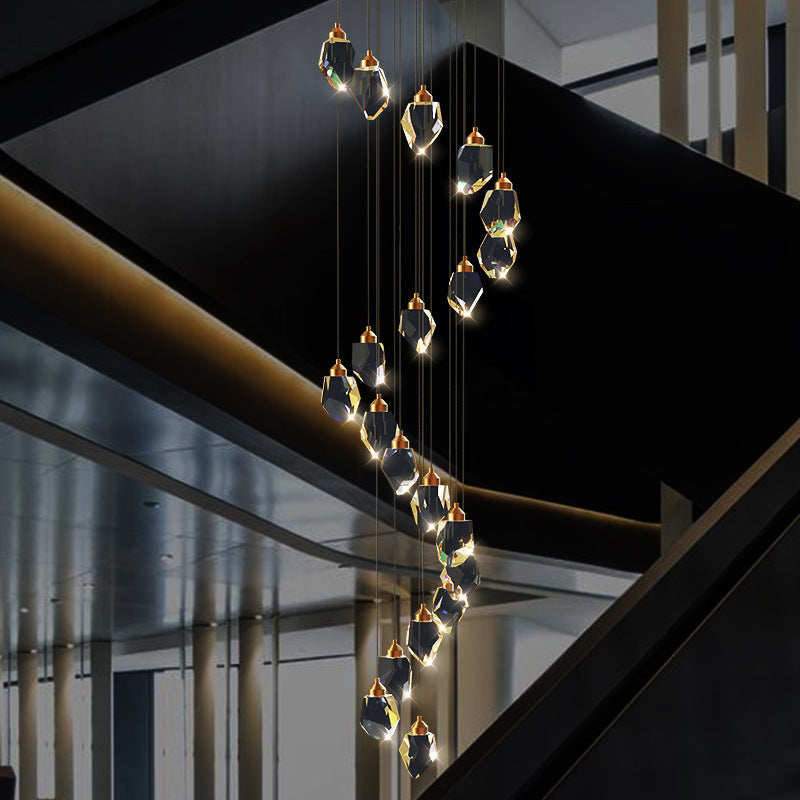 Staircase Copper Crystal Chandelier, Hallway Light for Foyer Light