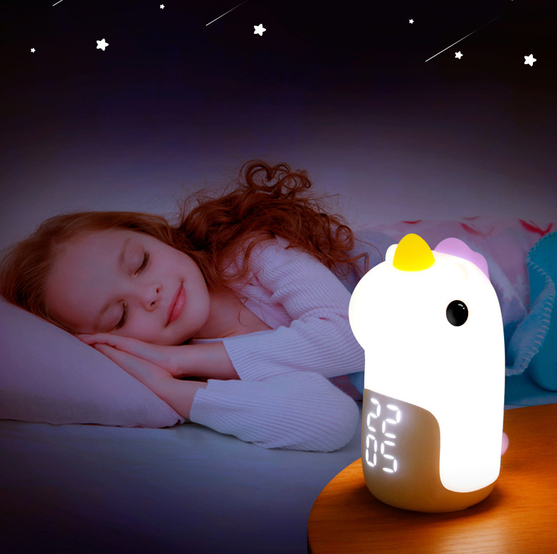 Unicorn Night Light, Cute Kids Alarm Clock, Dimmable Night Light - Seven Colors