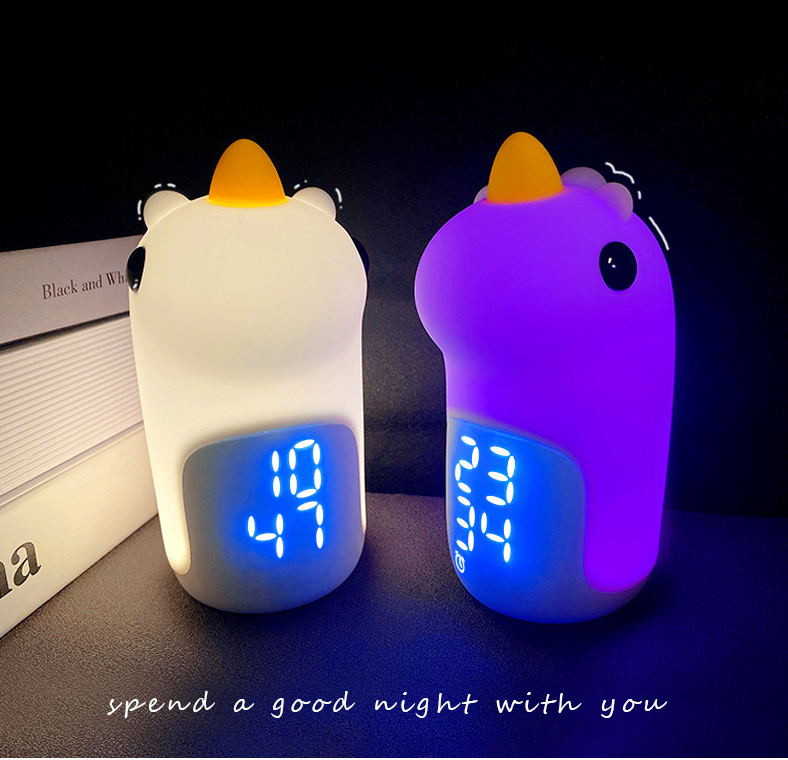 Unicorn Night Light, Cute Kids Alarm Clock, Dimmable Night Light - Seven Colors