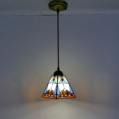 Vintage Pendant Light, Glass Tiffany Lamp, Hallway Light