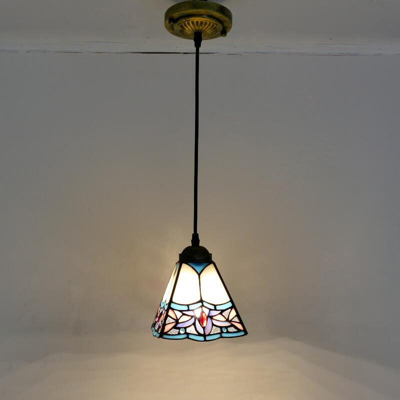 Vintage Pendant Light, Glass Tiffany Lamp, Hallway Light