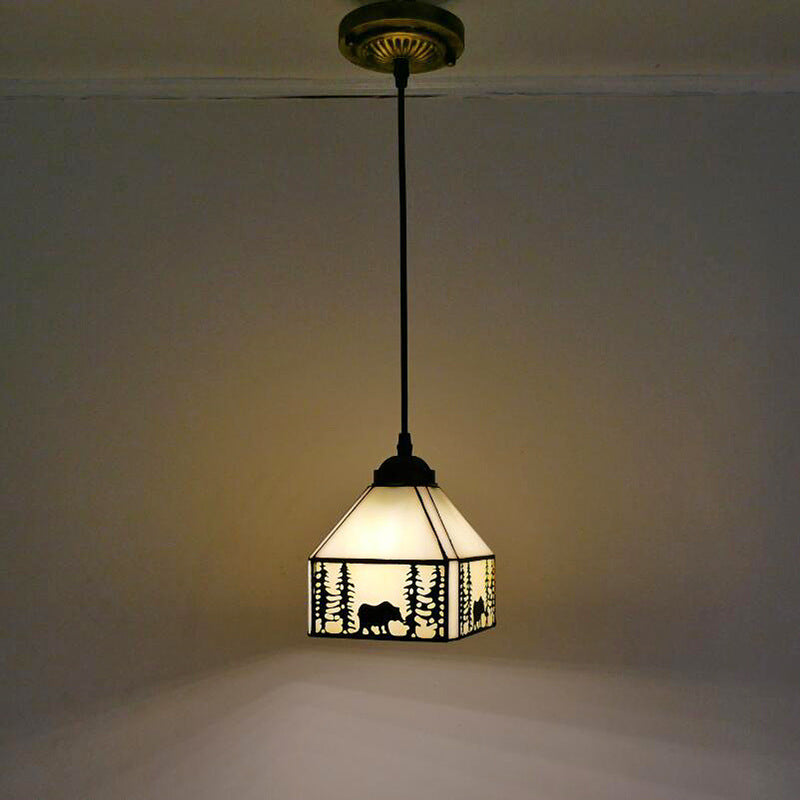 Vintage Pendant Light, Glass Tiffany Lamp, Hallway Light