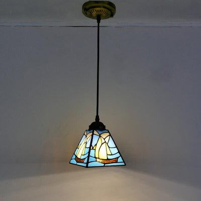 Vintage Pendant Light, Glass Tiffany Lamp, Hallway Light