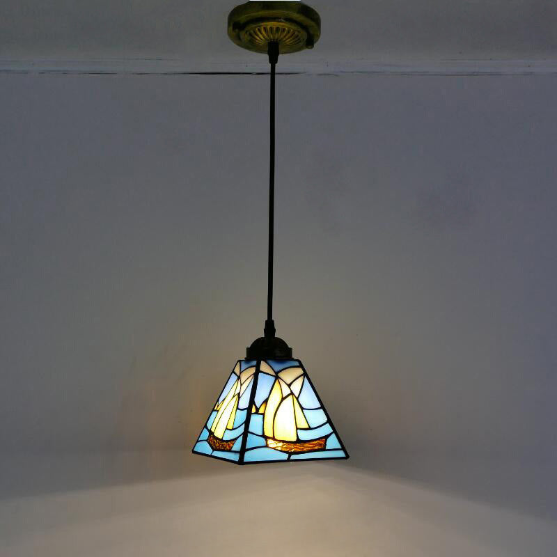 Vintage Pendant Light, Glass Tiffany Lamp, Hallway Light