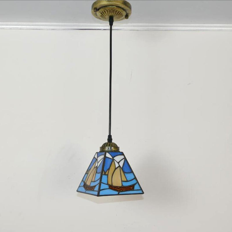 Vintage Pendant Light, Glass Tiffany Lamp, Hallway Light