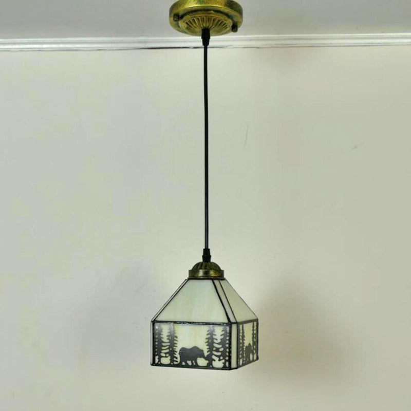 Vintage Pendant Light, Glass Tiffany Lamp, Hallway Light