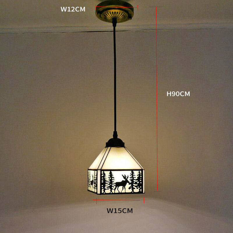 Vintage Pendant Light, Glass Tiffany Lamp, Hallway Light