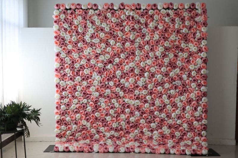 White and pink peonies Cloth Roll Up Flower Wall Fabric Hanging Curtain Plant Wall Event Party Wedding Backdrop