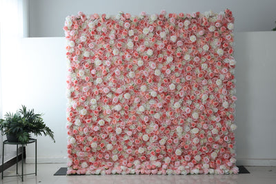 White and pink roses Cloth Roll Up Flower Wall Fabric Hanging Curtain Plant Wall Event Party Wedding Backdrop