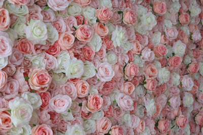 White and pink roses Cloth Roll Up Flower Wall Fabric Hanging Curtain Plant Wall Event Party Wedding Backdrop
