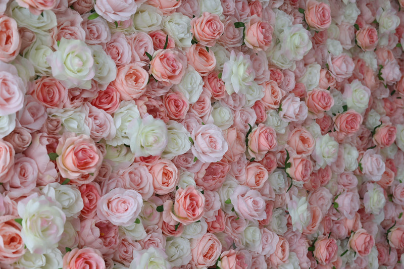 White and pink roses Cloth Roll Up Flower Wall Fabric Hanging Curtain Plant Wall Event Party Wedding Backdrop
