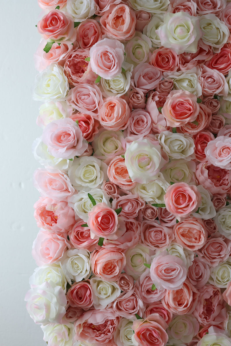 White and pink roses Cloth Roll Up Flower Wall Fabric Hanging Curtain Plant Wall Event Party Wedding Backdrop