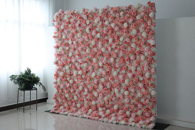 White and pink roses Cloth Roll Up Flower Wall Fabric Hanging Curtain Plant Wall Event Party Wedding Backdrop