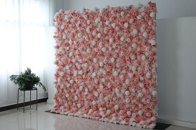 White and pink roses Cloth Roll Up Flower Wall Fabric Hanging Curtain Plant Wall Event Party Wedding Backdrop